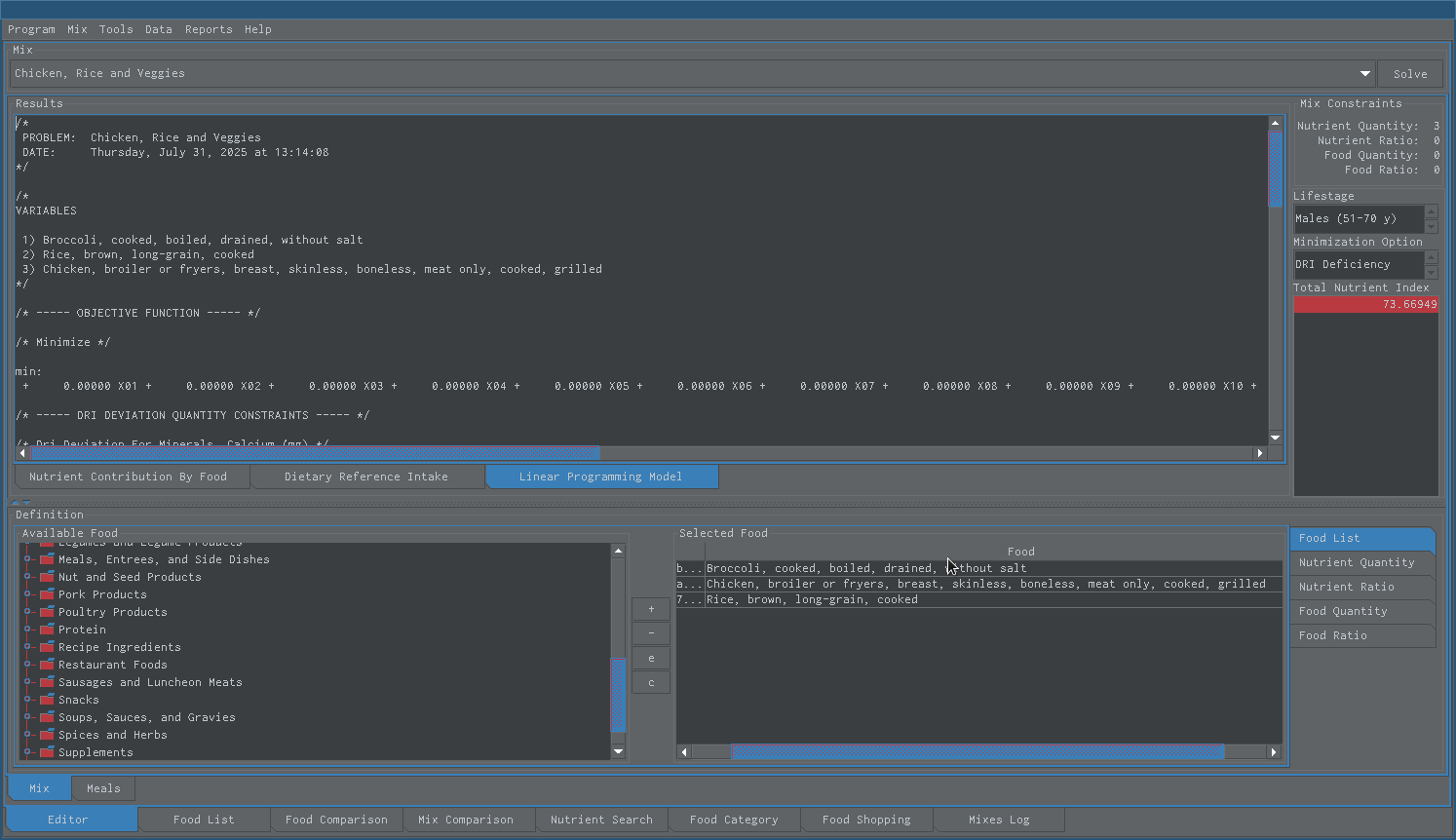 linear program model view